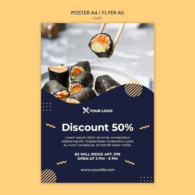 PSD gratuito plantilla de volante de concepto de sushi