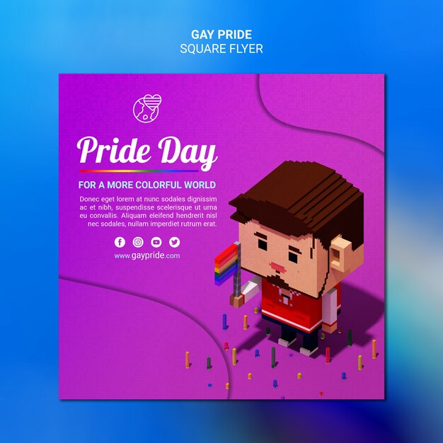 PSD gratuito plantilla de volante cuadrado colorido orgullo gay