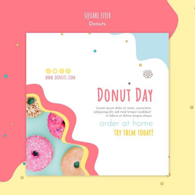 Plantilla de volante cuadrado concepto donut