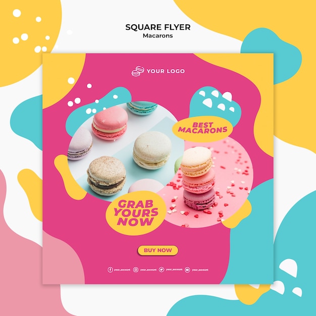 PSD gratuito plantilla de volante cuadrado delicioso macarons dulces