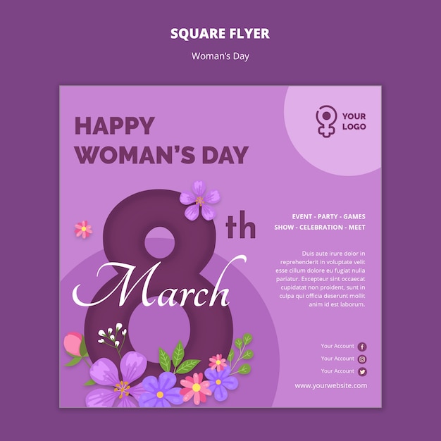 Plantilla de volante cuadrado del día de la mujer