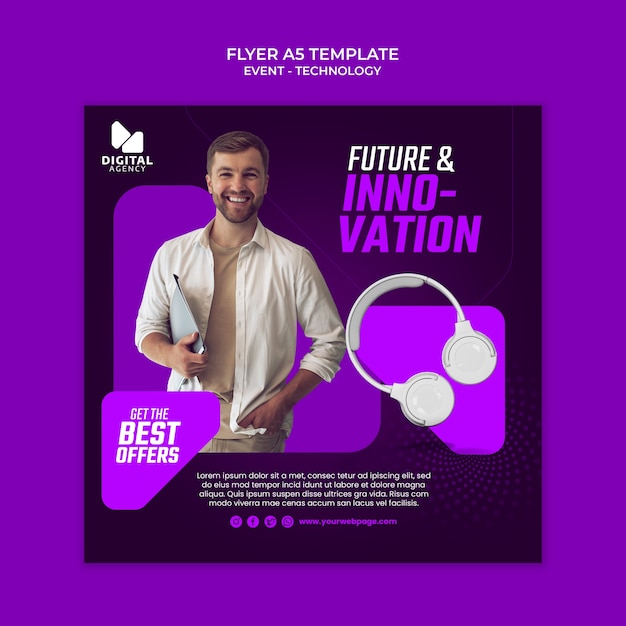 Plantilla de volante cuadrado de evento de tecnología