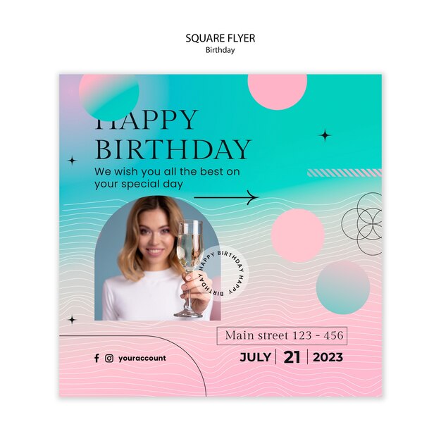 Plantilla de volante cuadrado de fiesta de cumpleaños