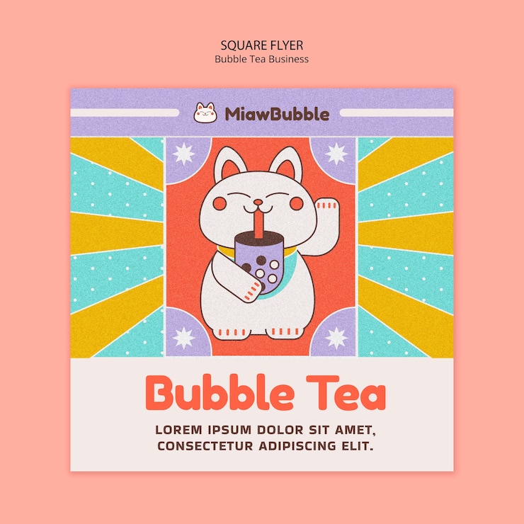 PSD gratuito plantilla de volante cuadrado de té de burbujas de diseño plano