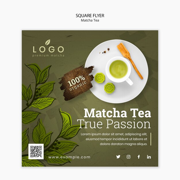 Plantilla de volante cuadrado de té matcha