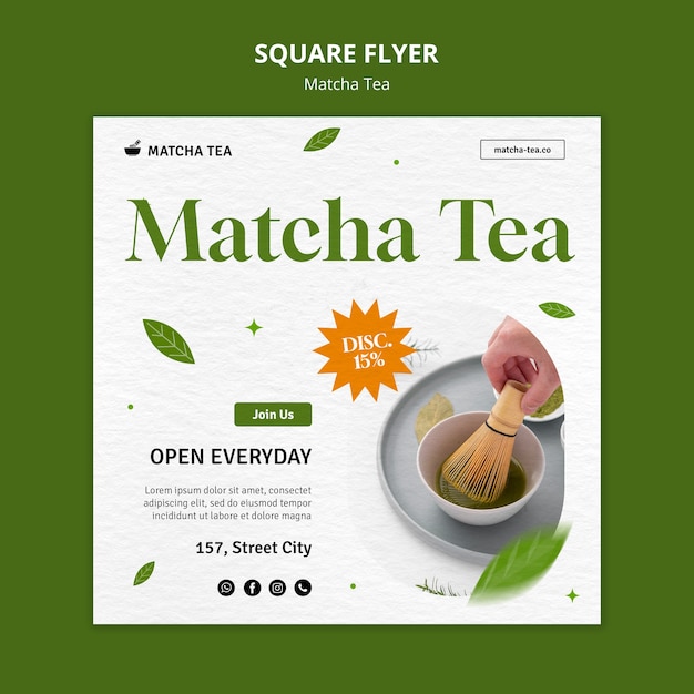 Plantilla de volante cuadrado de té matcha