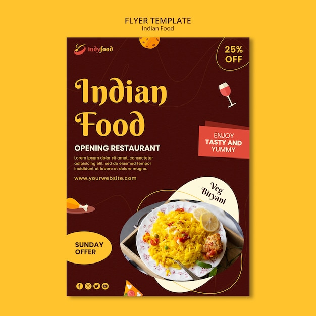 Plantilla de volante de deliciosa comida india