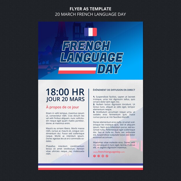 Plantilla de volante del día de la lengua francesa