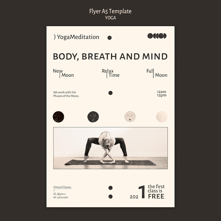 PSD gratuito plantilla de volante de diseño incoloro de práctica de yoga
