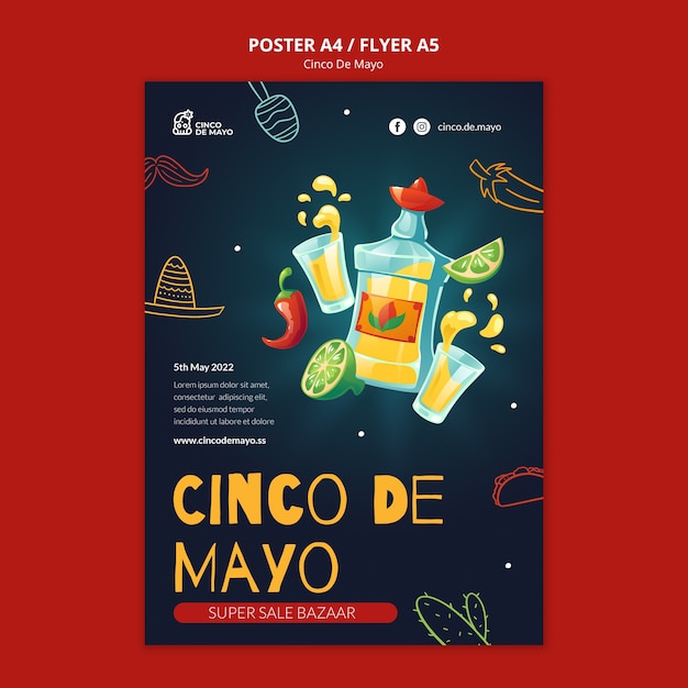 PSD gratuito plantilla de volante feliz cinco de mayo