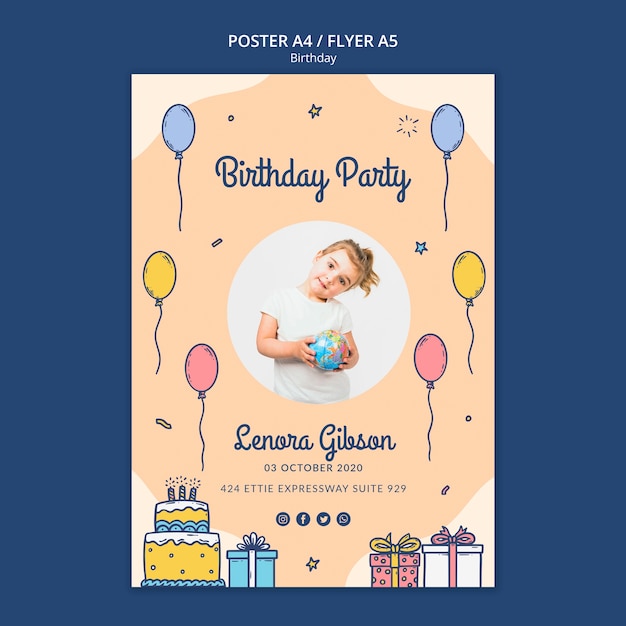 Plantilla de volante de feliz cumpleaños con foto