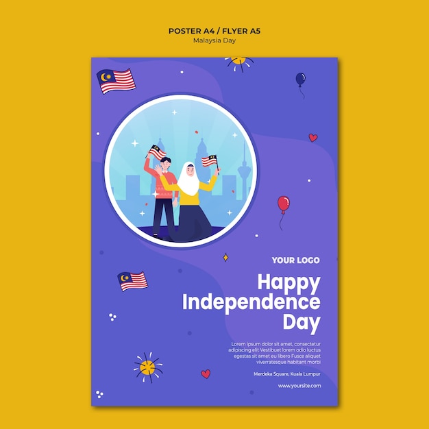 Plantilla de volante feliz día de la independencia de malasia