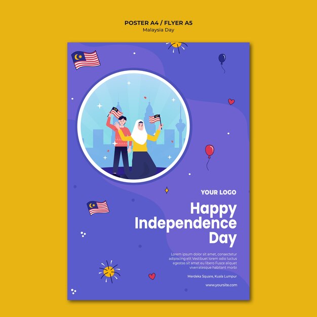 Plantilla de volante feliz día de la independencia de malasia