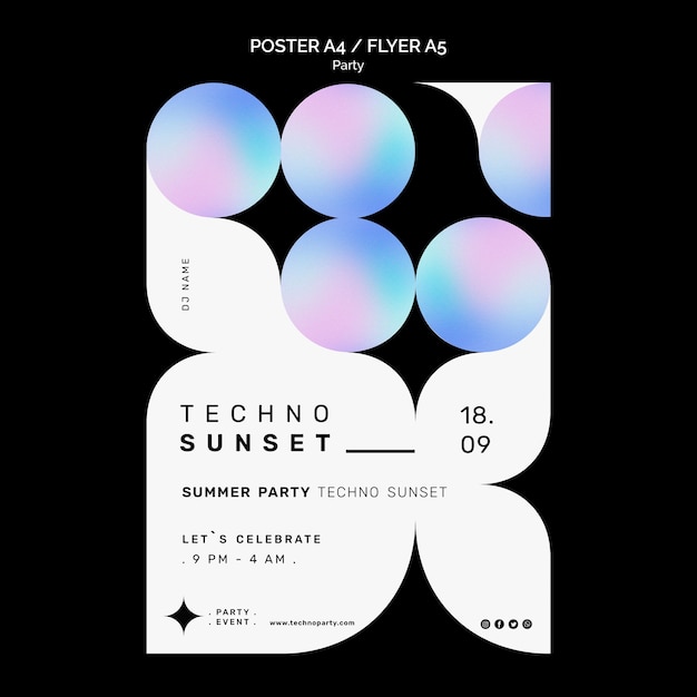 Plantilla de volante de fiesta al atardecer de techno