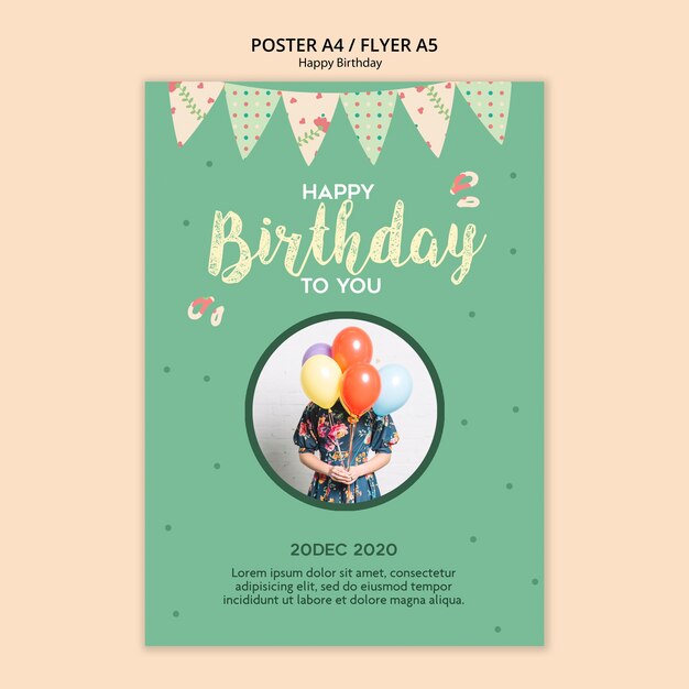 Plantilla de volante de fiesta de cumpleaños con foto