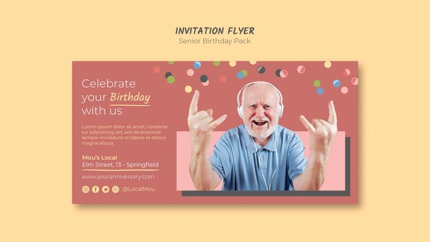 Plantilla de volante de invitación de cumpleaños senior