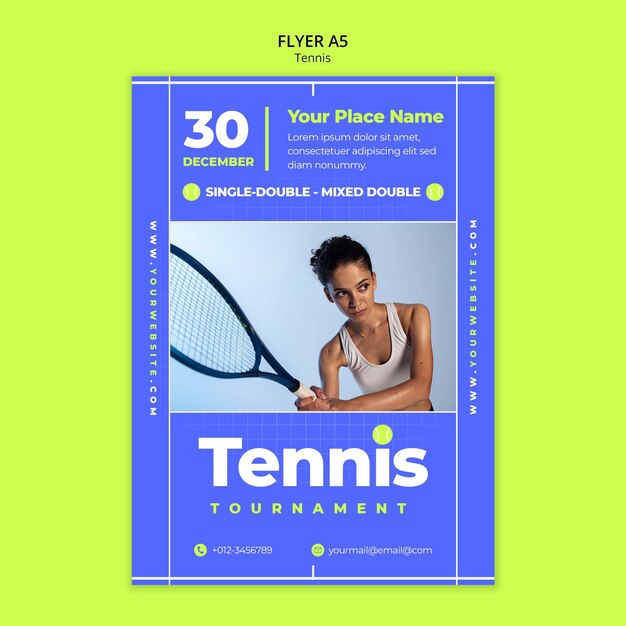 Plantilla de volante de juego de tenis de diseño plano