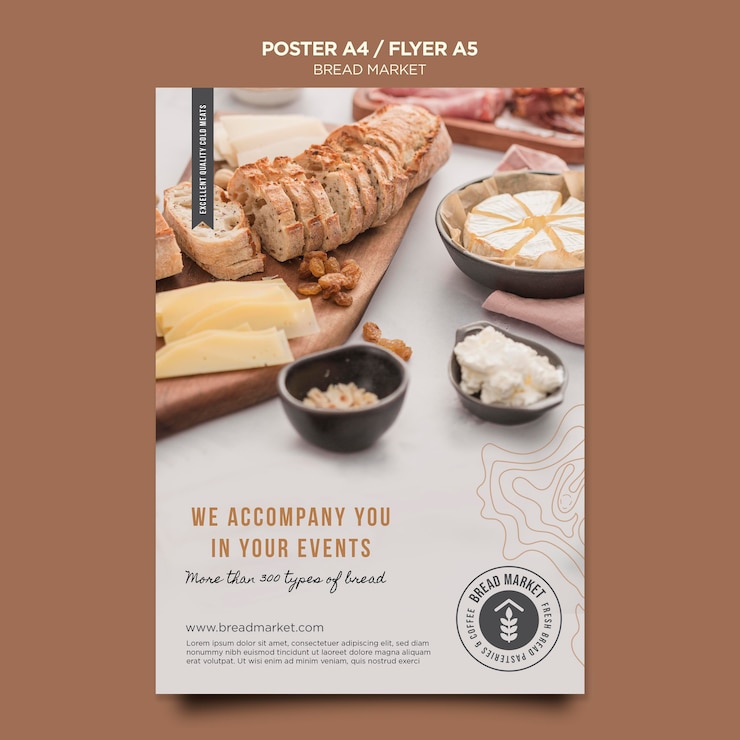PSD gratuito plantilla de volante de mercado de pan con logo