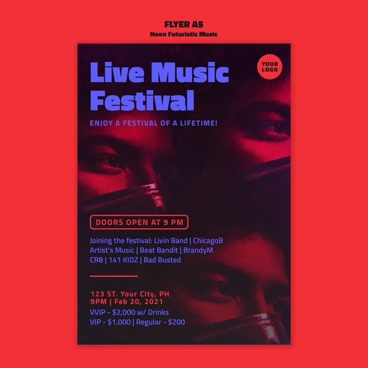 PSD gratuito plantilla de volante de música futurista de neón