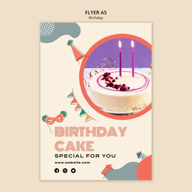 Plantilla de volante de pastel de cumpleaños