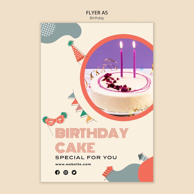 Plantilla de volante de pastel de cumpleaños