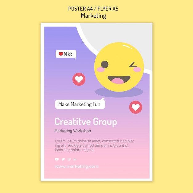 PSD gratuito plantilla de volante de taller de marketing con emoji