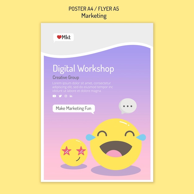 PSD gratuito plantilla de volante de taller de marketing con emojis