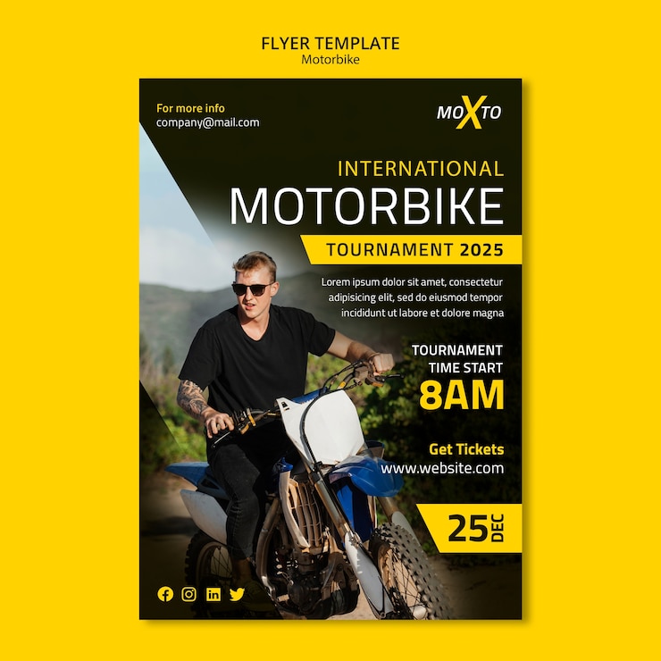 PSD gratuito plantilla de volante de torneo de motos