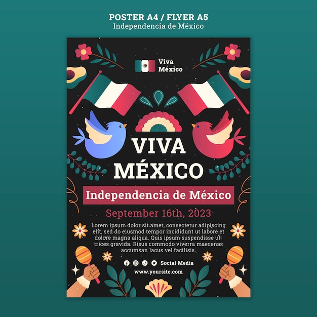 PSD gratuito plantilla de volante vertical para la celebración del día de la independencia de méxico