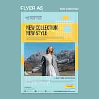 PSD gratuito plantilla de volante vertical para colección de moda con mujer en la naturaleza