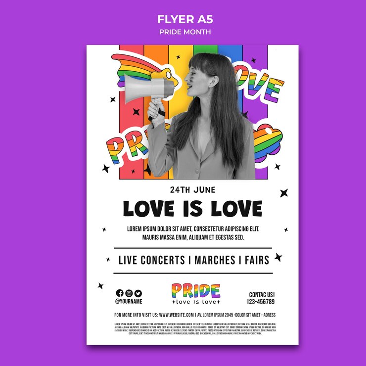 PSD gratuito plantilla de volante vertical del mes del orgullo con colores del arco iris