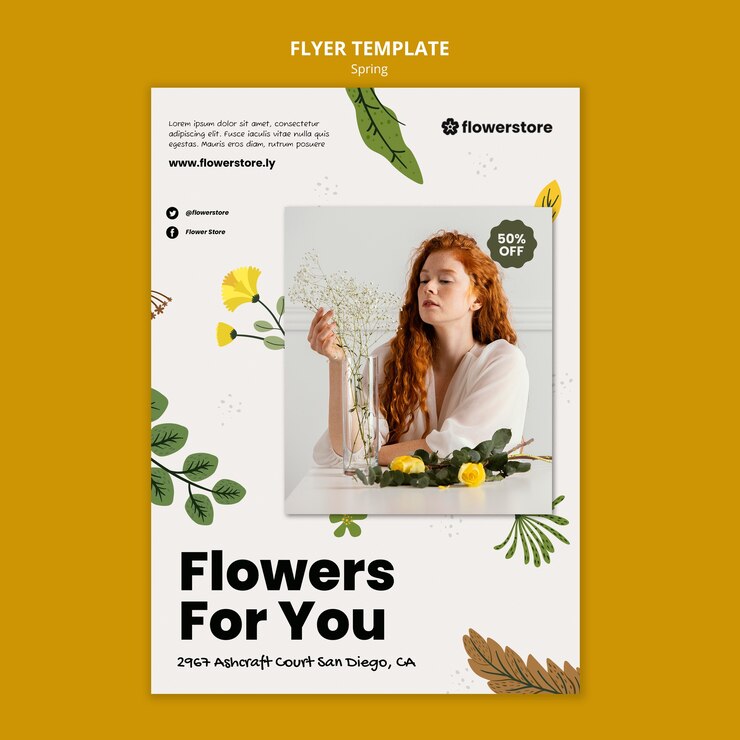 PSD gratuito plantilla de volante vertical para primavera con flores.