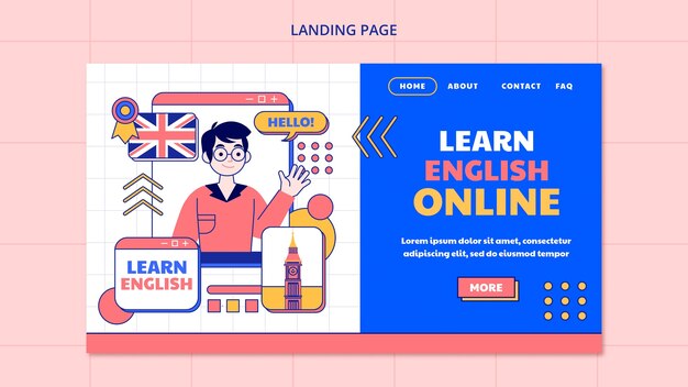 Plantilla web de aprendizaje de idiomas de diseño plano