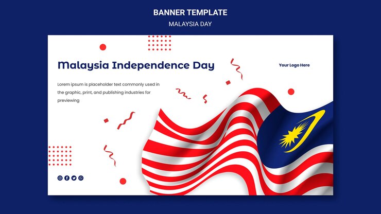 PSD gratuito plantilla web de banner de bandera de malasia ondulada