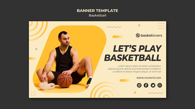 PSD gratuito plantilla web de banner de hombre y baloncesto