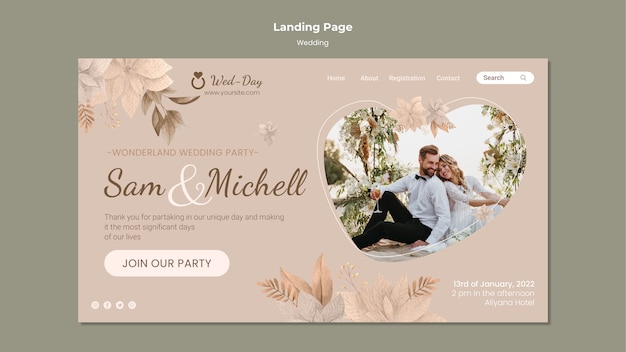 Plantilla web de boda floral