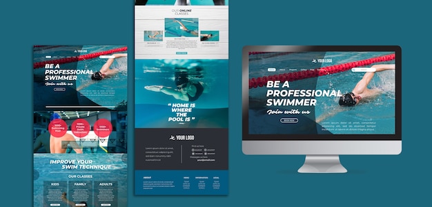 PSD gratuito plantilla web para clases de natación