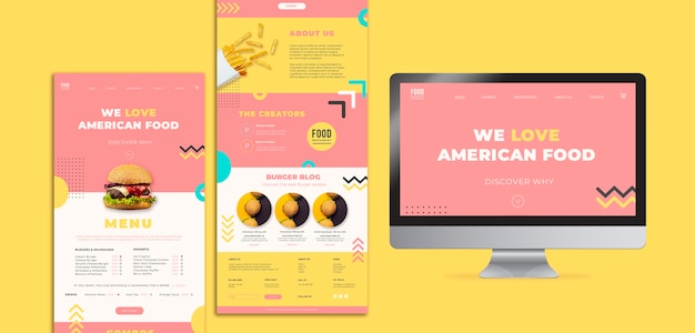 Plantilla web para comida americana con hamburguesa