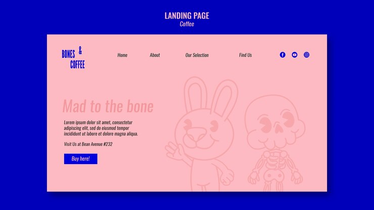PSD gratuito plantilla web con conejito y esqueleto