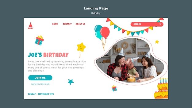 Plantilla web de cumpleaños para niños