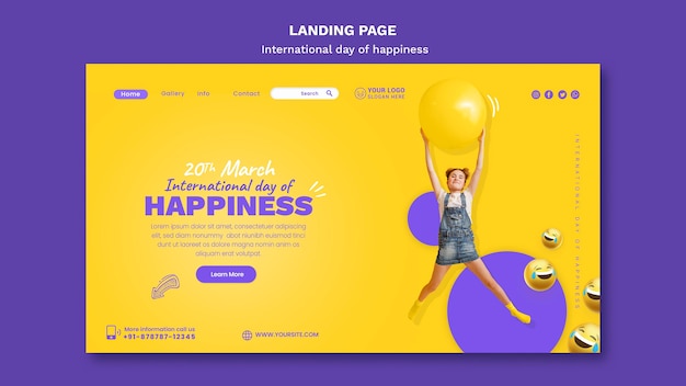 PSD gratuito plantilla web del día internacional de la felicidad
