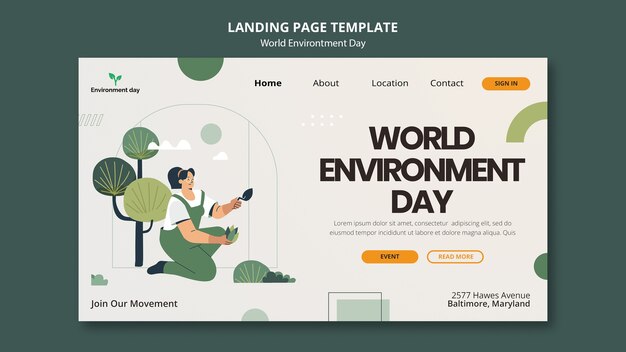 Plantilla web del día mundial del medio ambiente con plantas