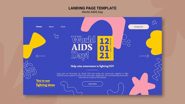 PSD gratuito plantilla web del día mundial del sida con detalles coloridos