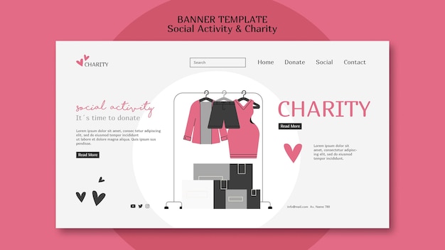 PSD gratuito plantilla web ilustrada de actividad social y caridad.