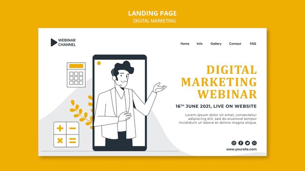 Plantilla web ilustrada de marketing digital