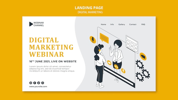 PSD gratuito plantilla web ilustrada de marketing digital