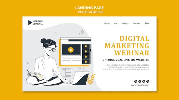 Plantilla web ilustrada de marketing digital