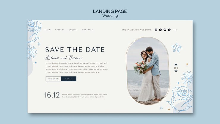 PSD gratuito plantilla web de invitación de boda de invierno