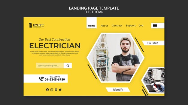 Plantilla web de página de destino de electricista