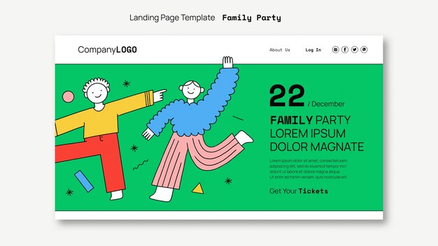 Plantilla web de página de destino de fiesta familiar dibujada a mano